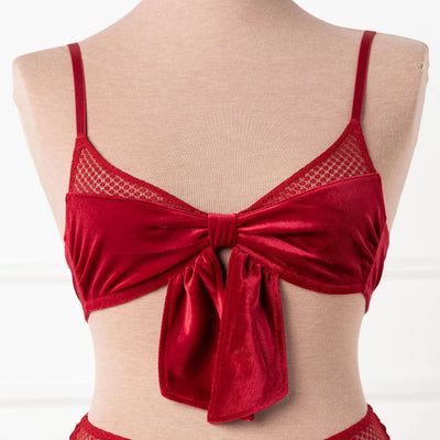 Velvet Bow Bralette - Red