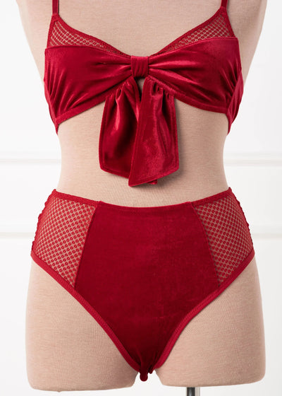 Velvet Bow Bralette - Red