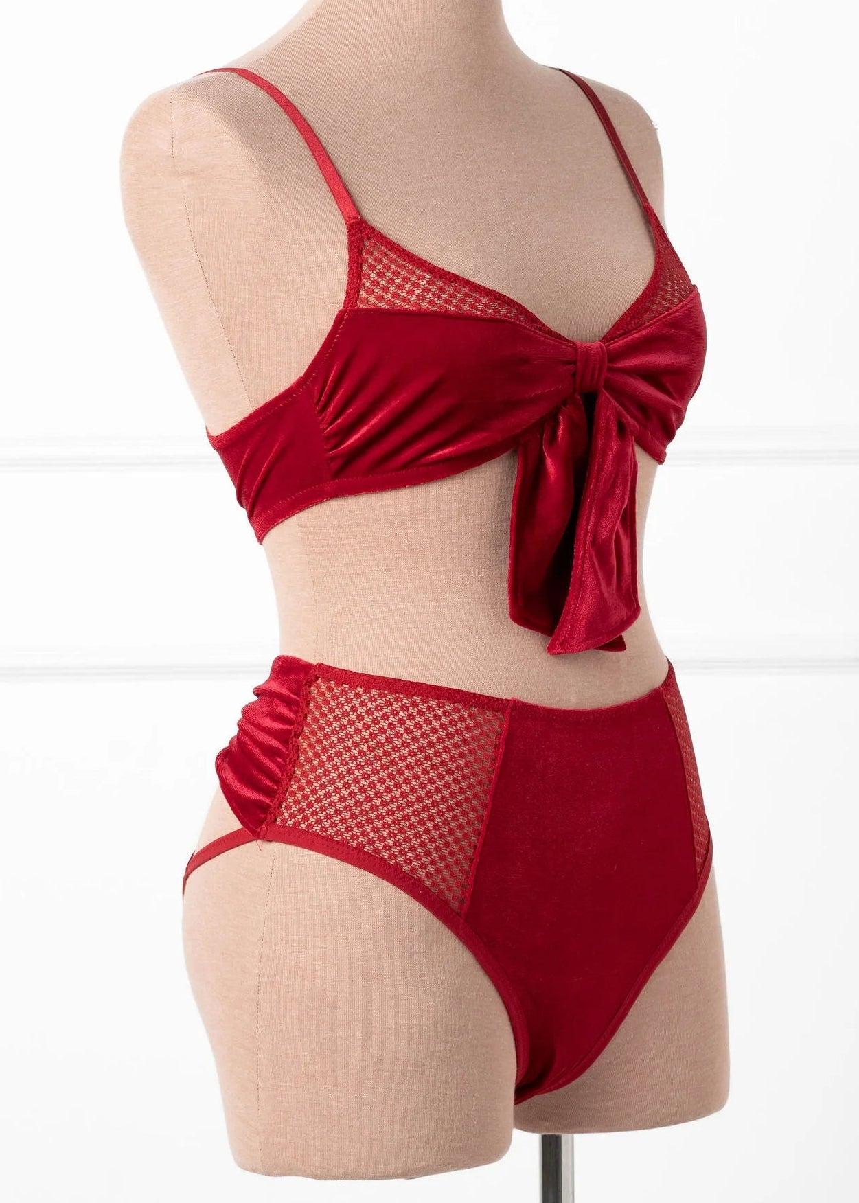 Velvet Bow Bralette - Red
