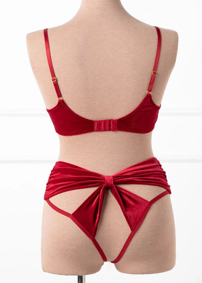 High Waist Velvet Open Back Panty - Red