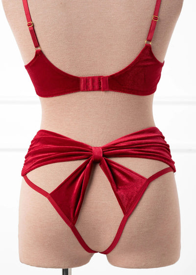 Velvet Bow Bralette - Red