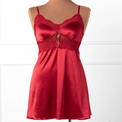 Satin & Eyelash Lace Slip - Red