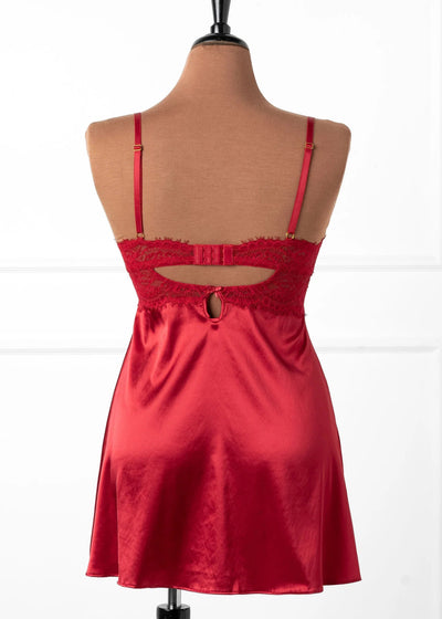 Satin & Eyelash Lace Slip - Red
