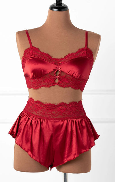 High Waist Satin Tap Shorts - Red