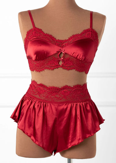 Lacy Satin Keyhole Bralette - Red