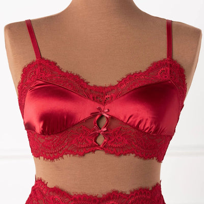 Lacy Satin Keyhole Bralette - Red