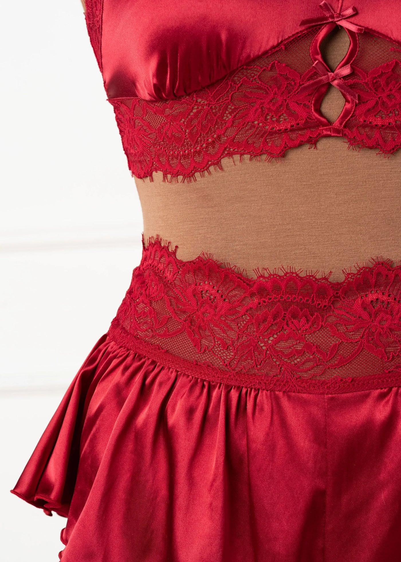 High Waist Satin Tap Shorts - Red