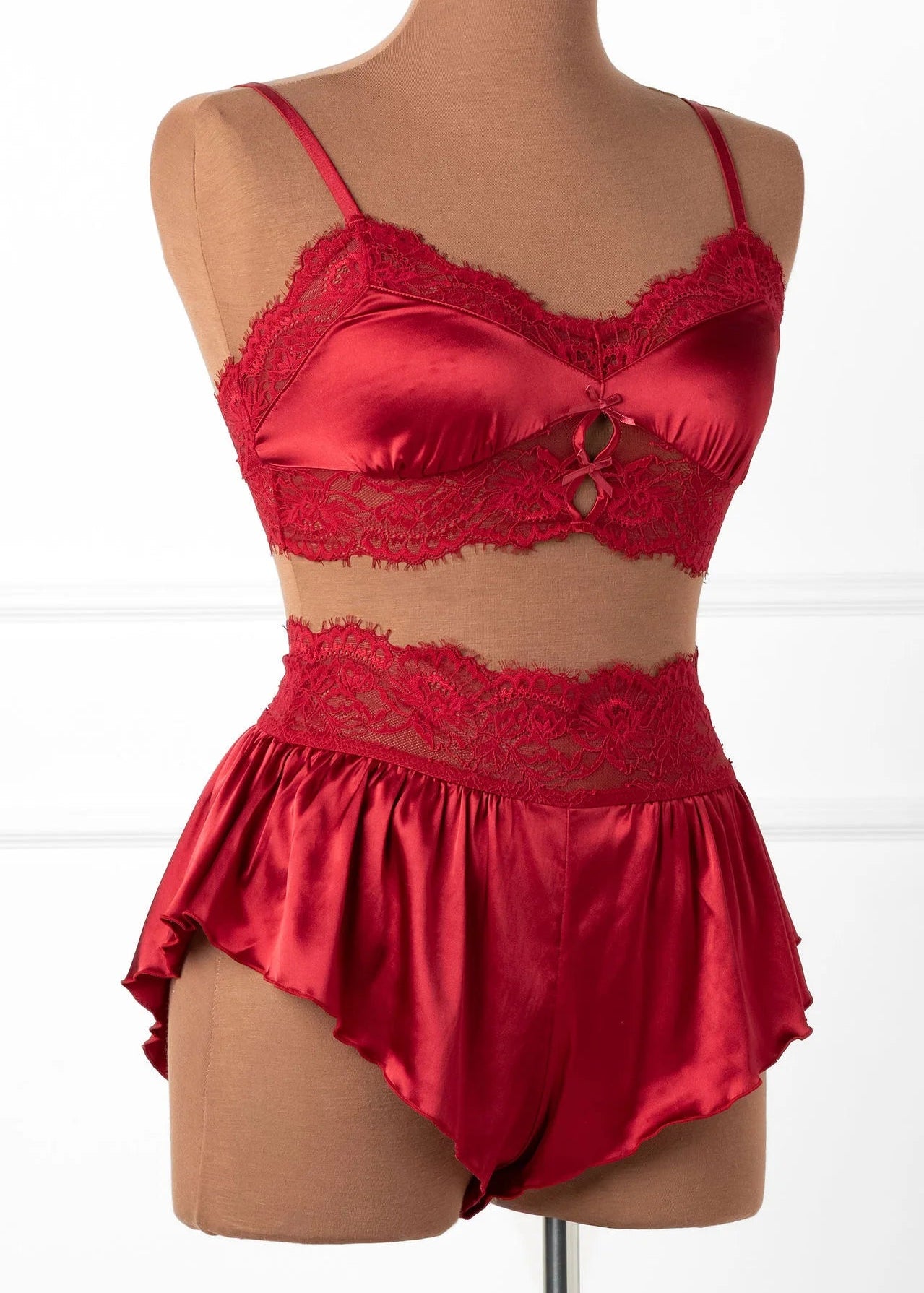 High Waist Satin Tap Shorts - Red