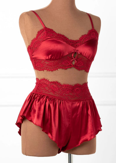 High Waist Satin Tap Shorts - Red