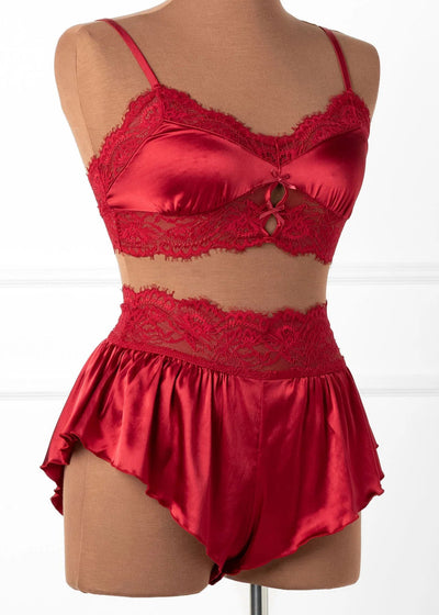 Lacy Satin Keyhole Bralette - Red