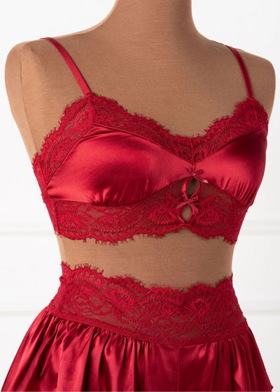 Lacy Satin Keyhole Bralette - Red