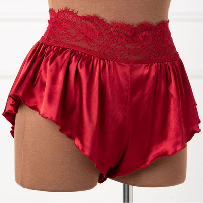 High Waist Satin Tap Shorts - Red