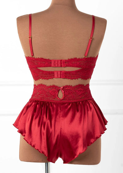 High Waist Satin Tap Shorts - Red