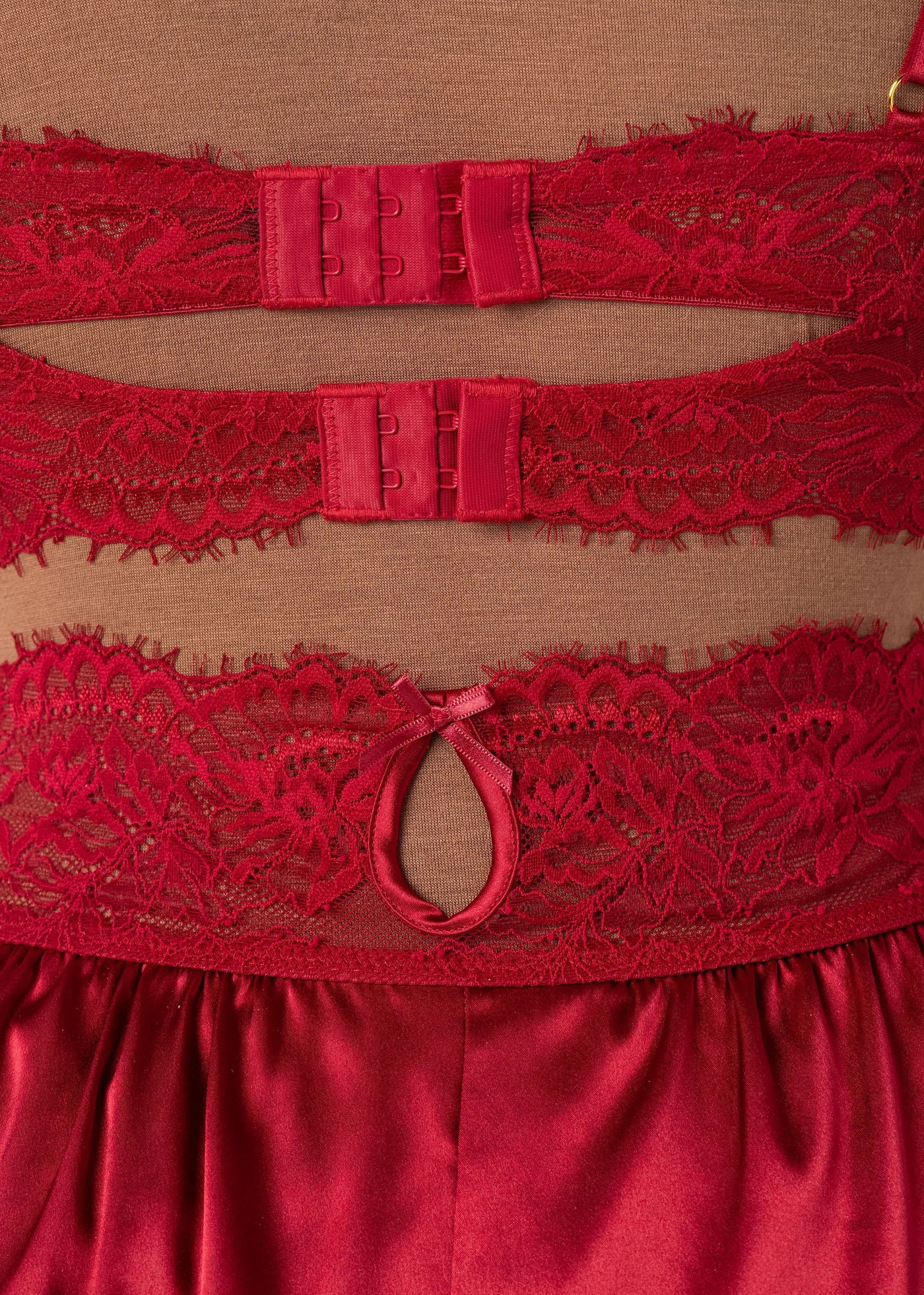 Lacy Satin Keyhole Bralette - Red