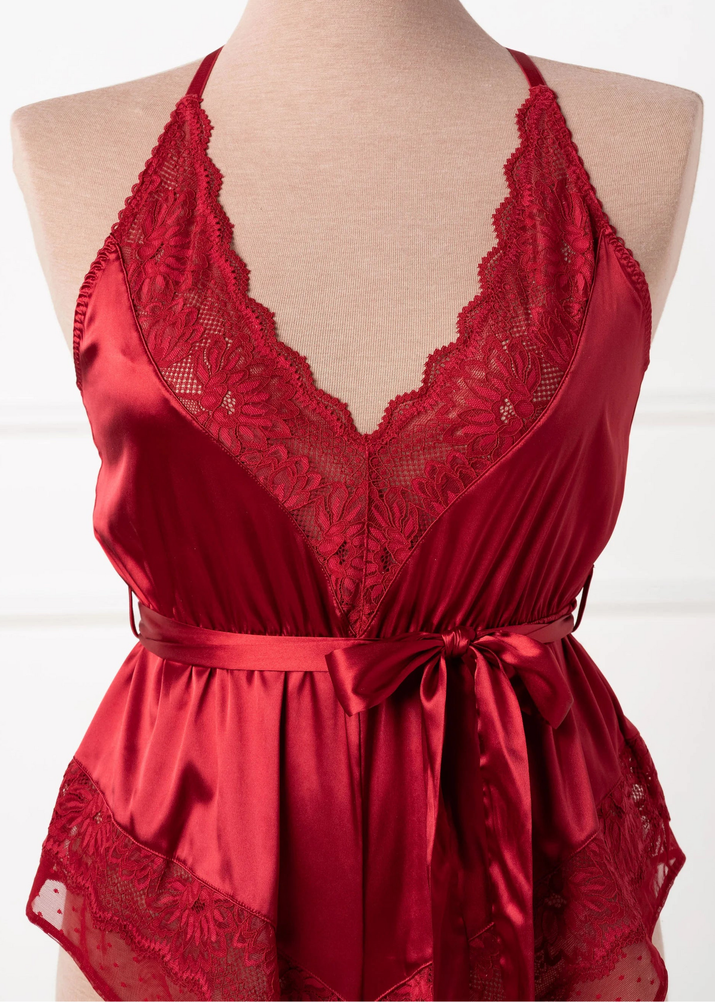 Lacy Satin Bow Romper - Red