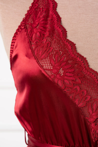 Lacy Satin Bow Romper - Red