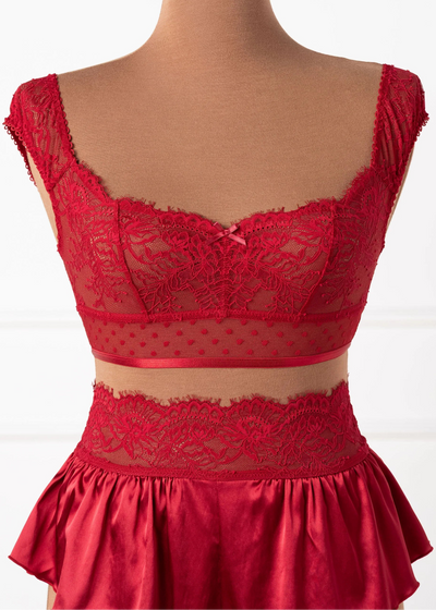 Lacy Off-The-Shoulder Bralette - Red