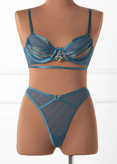 Midrise Mesh Charm Thong - Retro Blue