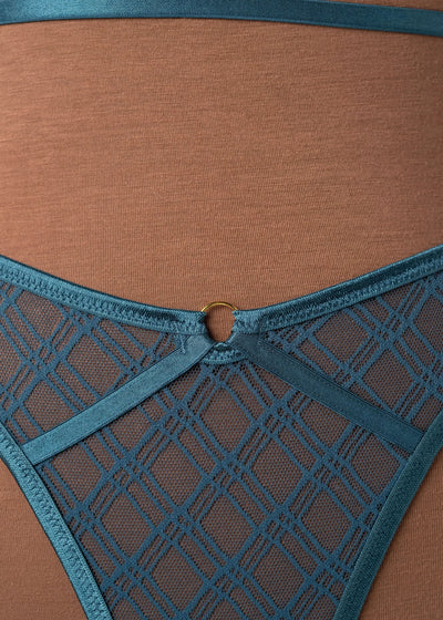 Midrise Mesh Charm Thong - Retro Blue