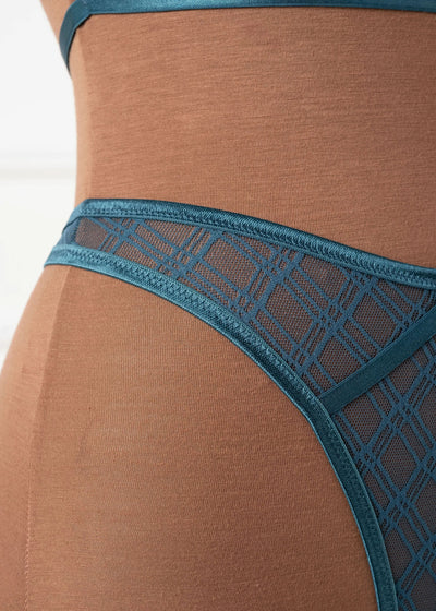 Midrise Mesh Charm Thong - Retro Blue