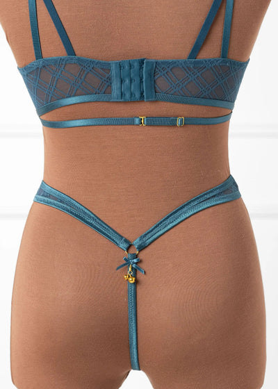 Midrise Mesh Charm Thong - Retro Blue