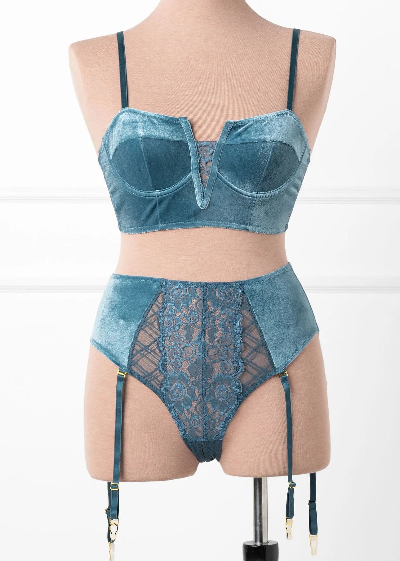Velvet Underwire Bustier - Retro Blue