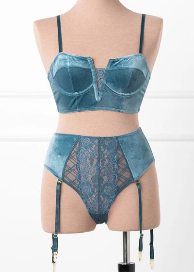 Velvet Underwire Bustier - Retro Blue