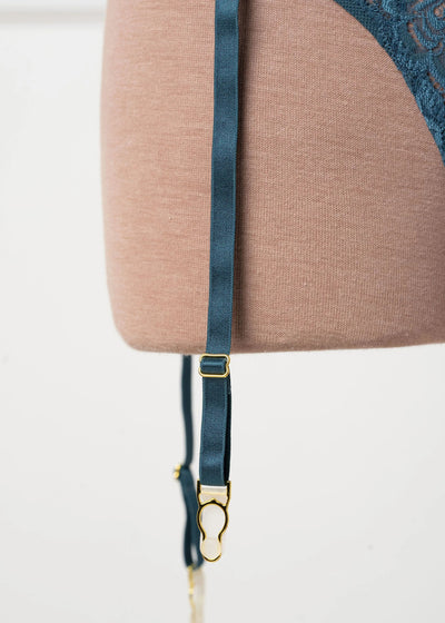 High Waist Velvet Crotchless Garter Panty - Retro Blue