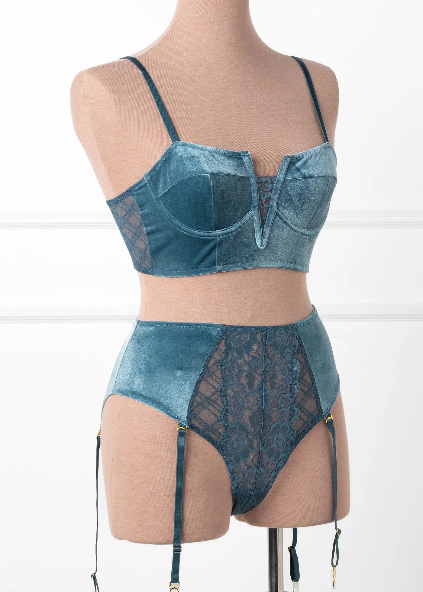 Velvet Underwire Bustier - Retro Blue