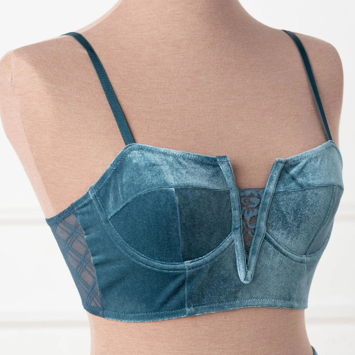 Velvet Underwire Bustier - Retro Blue
