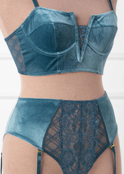 Velvet Underwire Bustier - Retro Blue