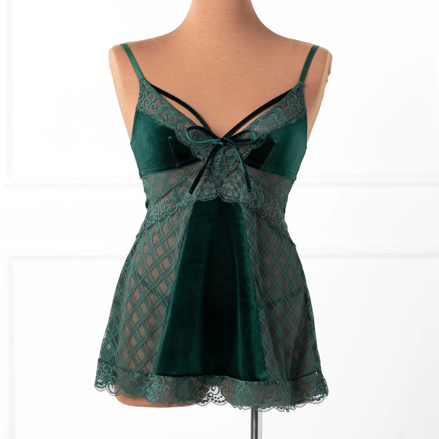 Lace & Velvet Strappy Babydoll - Alps Green