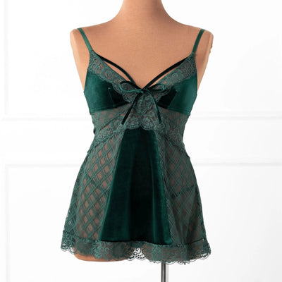 Lace & Velvet Strappy Babydoll - Alps Green