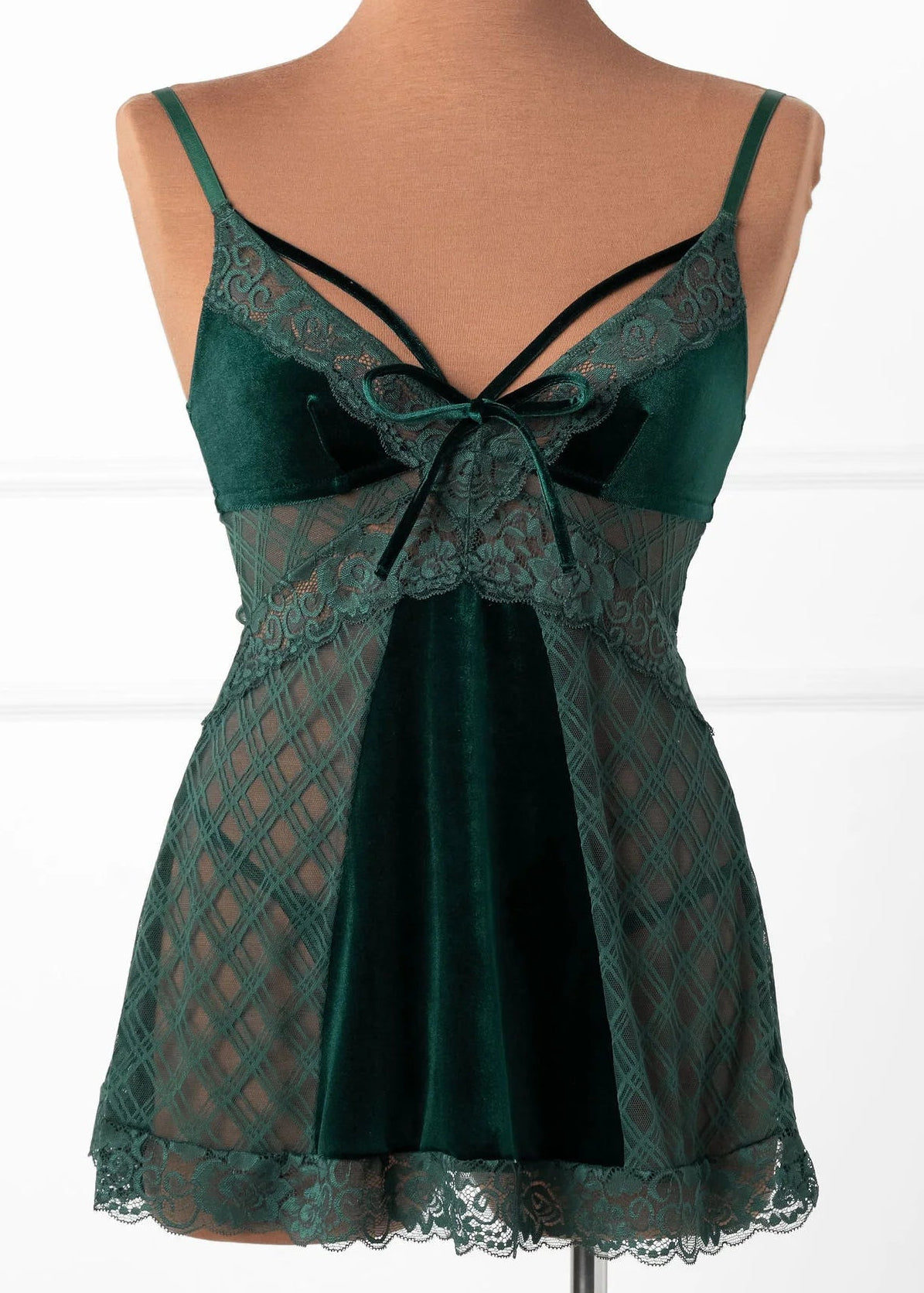 Lace & Velvet Strappy Babydoll - Alps Green