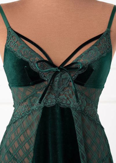 Lace & Velvet Strappy Babydoll - Alps Green