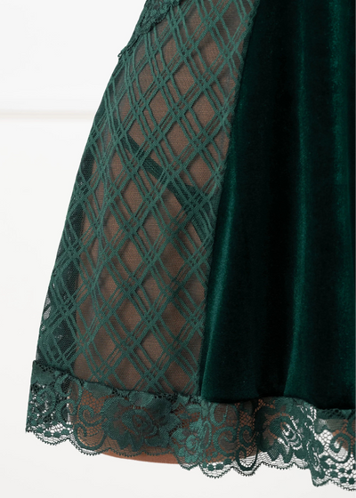 Lace & Velvet Strappy Babydoll - Alps Green