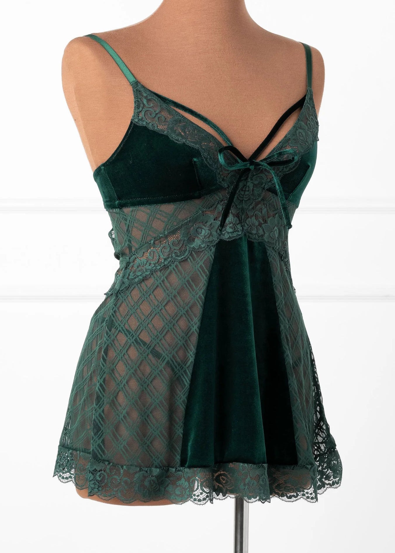 Lace & Velvet Strappy Babydoll - Alps Green