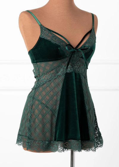 Lace & Velvet Strappy Babydoll - Alps Green