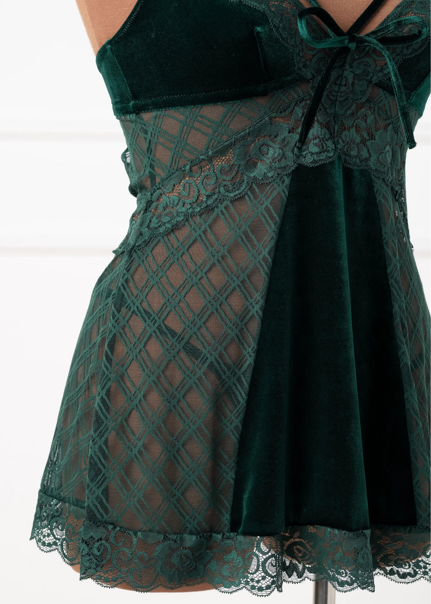 Lace & Velvet Strappy Babydoll - Alps Green