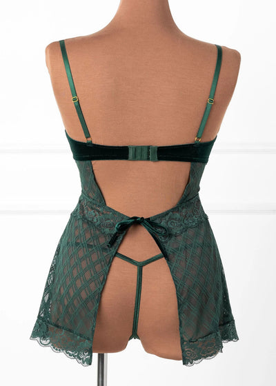 Lace & Velvet Strappy Babydoll - Alps Green