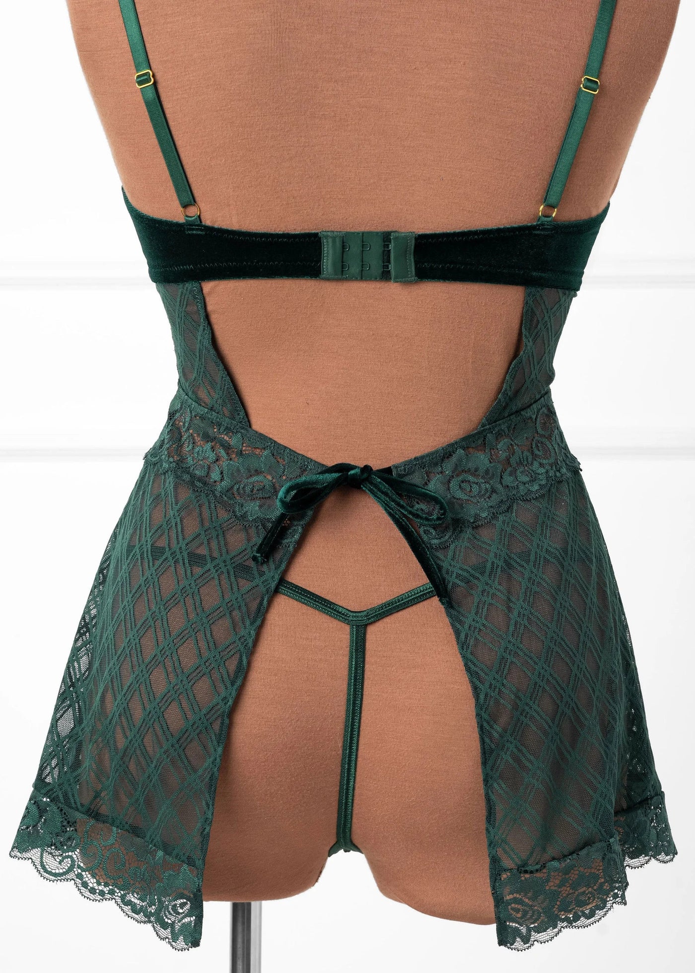 Lace & Velvet Strappy Babydoll - Alps Green