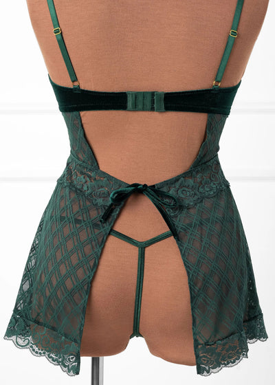 Lace & Velvet Strappy Babydoll - Alps Green