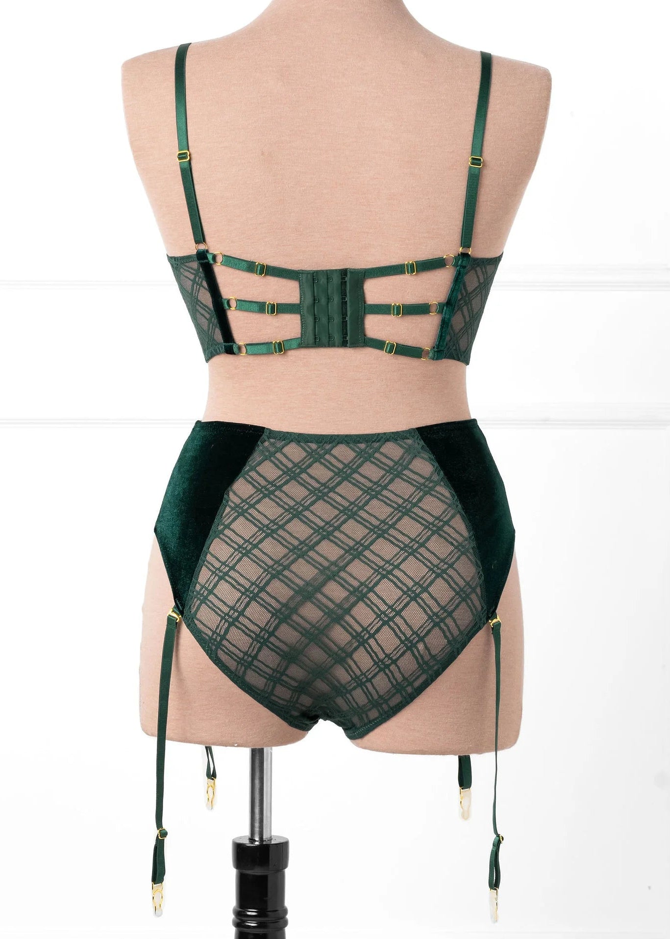 High Waist Velvet Crotchless Garter Panty - Alps Green