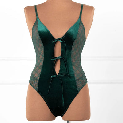 Lace & Velvet Crotchless Teddy - Alps Green