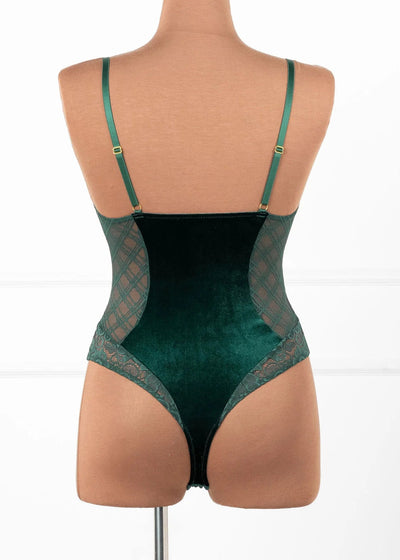 Lace & Velvet Crotchless Teddy - Alps Green