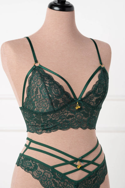 Lacy Caged Charm Bralette - Alps Green