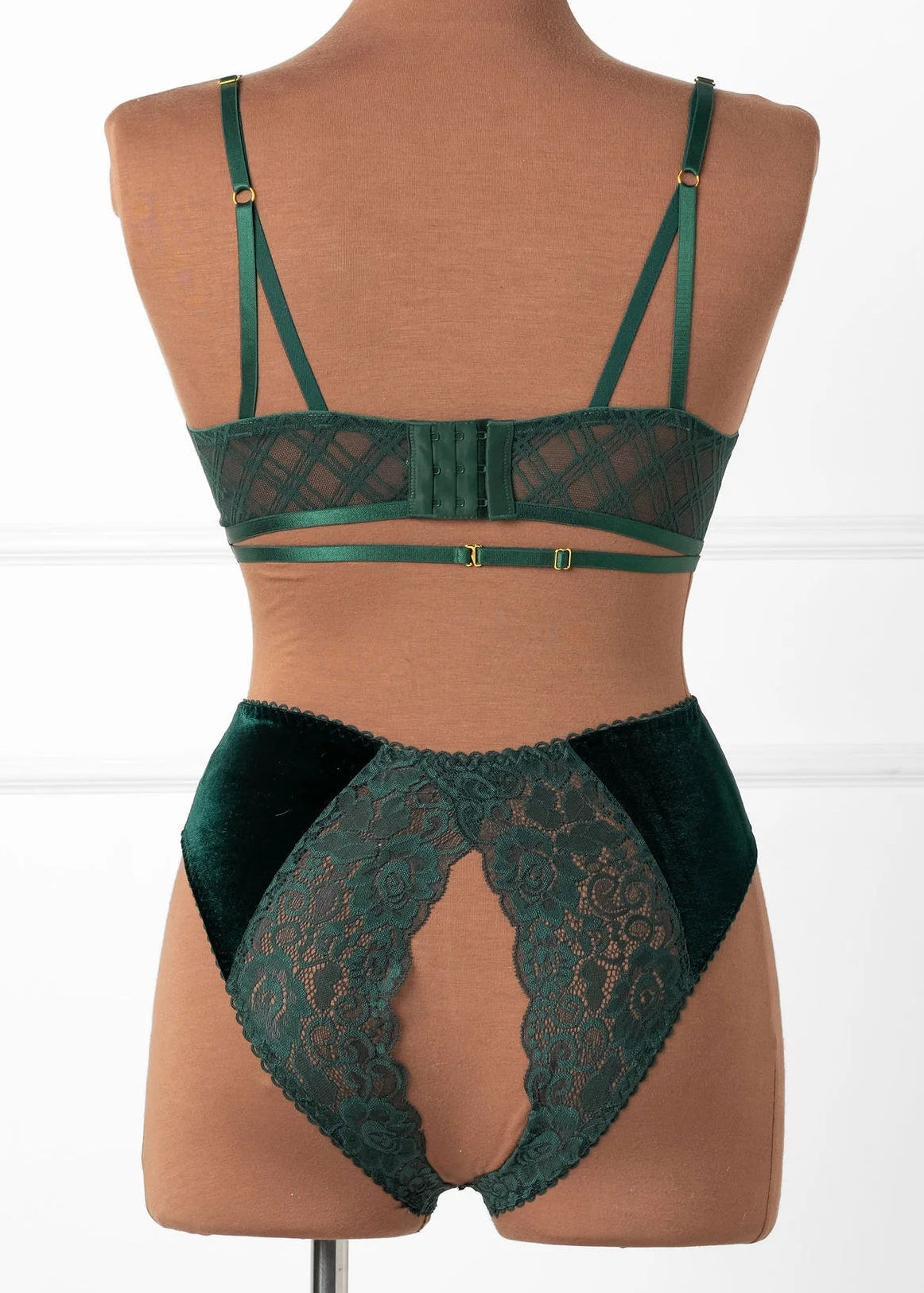 Lace & Velvet Crotchless Hipster Panty - Alps Green