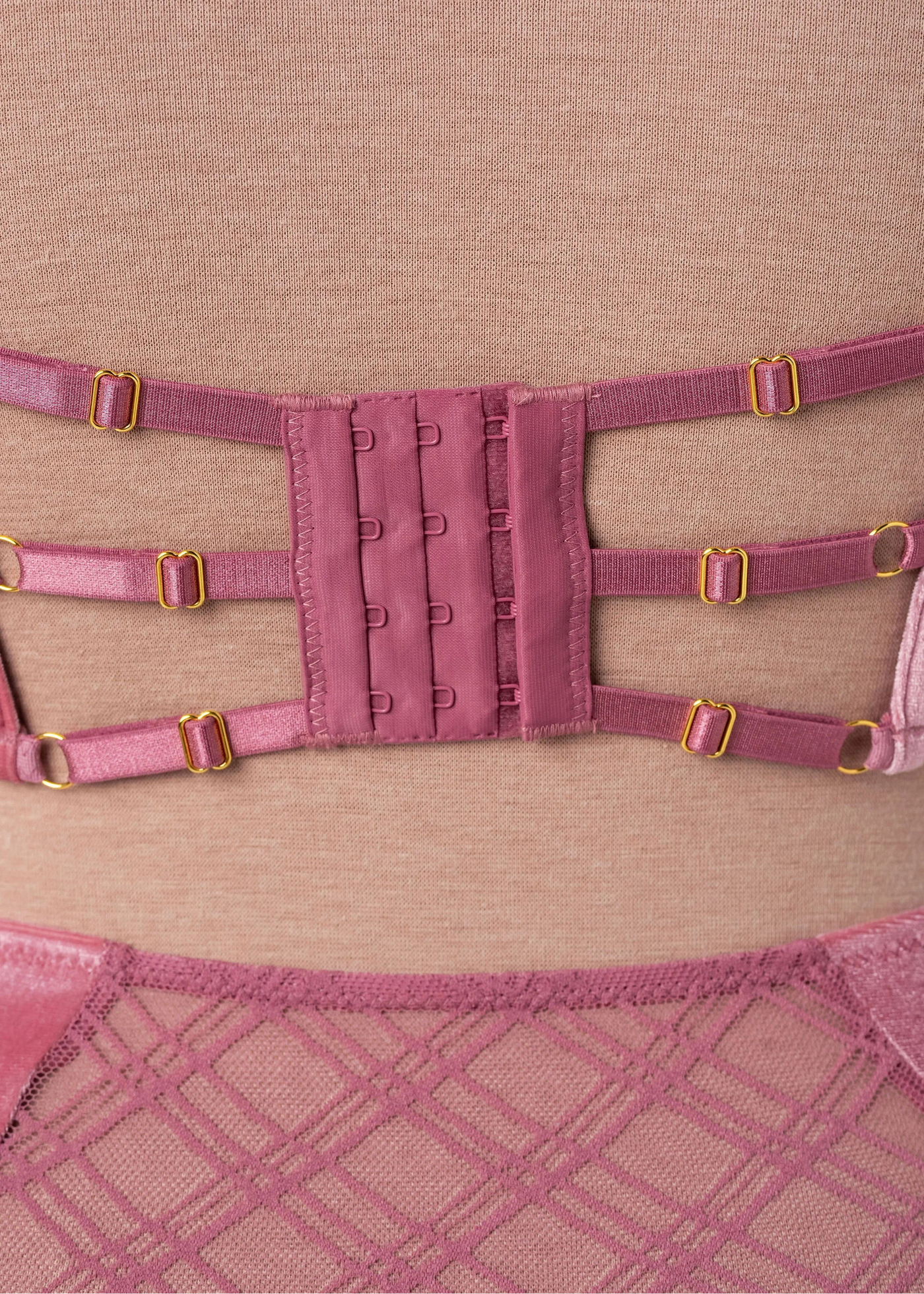 High Waist Velvet Crotchless Garter Panty - Sugarplum Pink