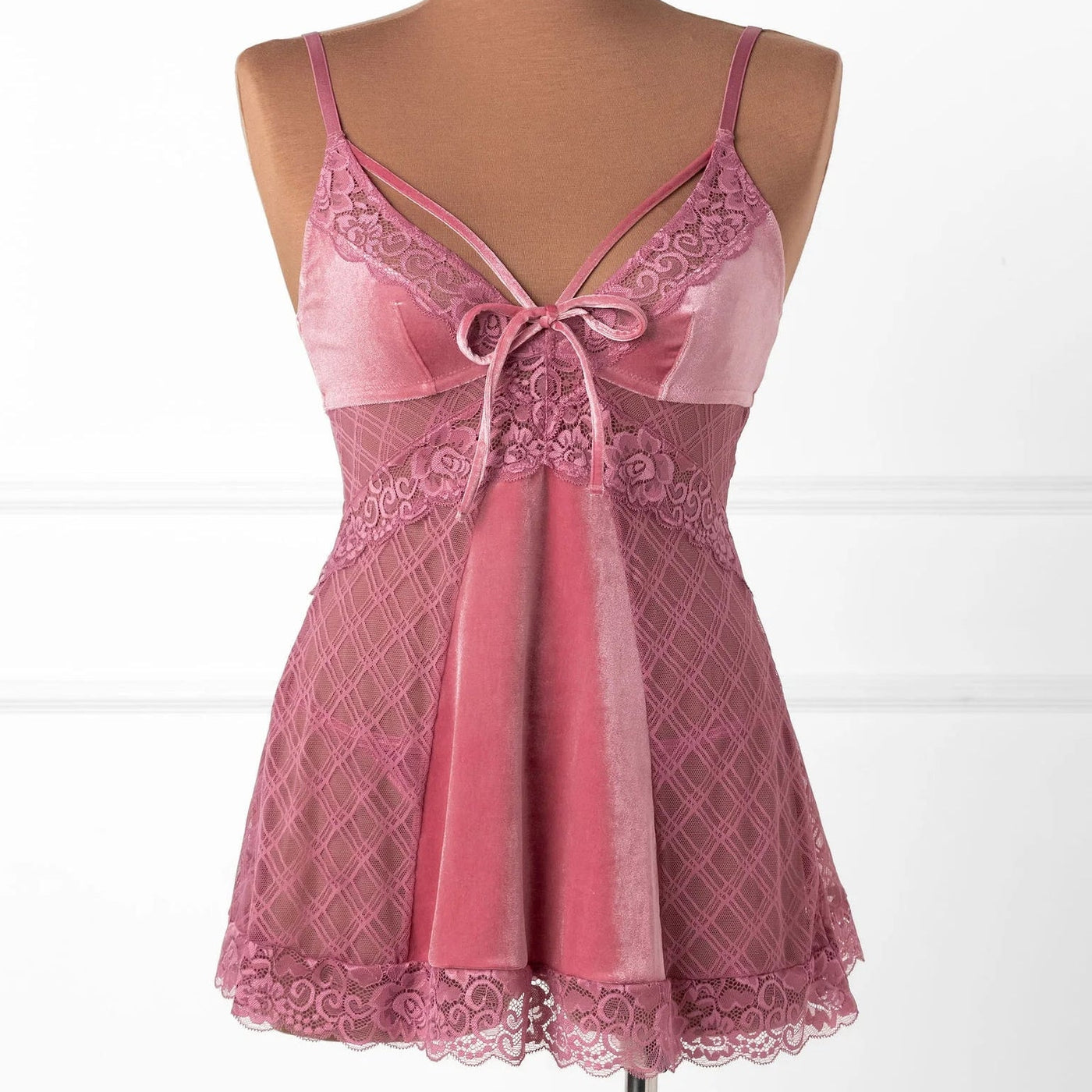 Lace & Velvet Strappy Babydoll - Sugarplum Pink