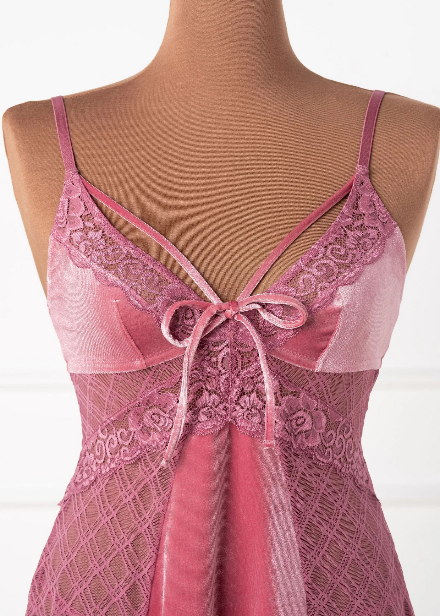 Lace & Velvet Strappy Babydoll - Sugarplum Pink